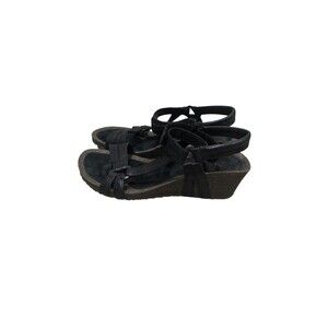 Womens 7.5 M Teva Ysidro Universal Wedge Sandals Black Leather Slingback Strappy